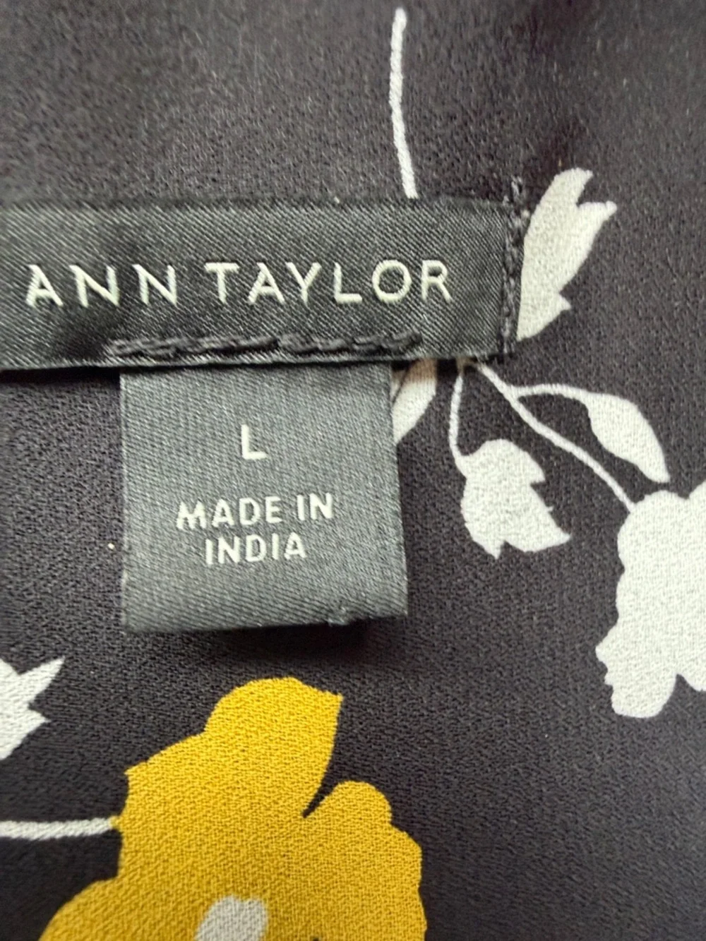 Ann Taylor Black Floral Top with Mustard & White Blooms - Picture 4 of 4